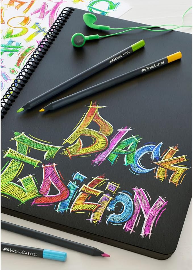 Faber-Castell Black Edition Colored Pencils, 36 Count, Neon & Pastel | Brilliant coloured pencils for light and dark paper with soft colour stroke, shatter-proof and ergonomic colouring pens