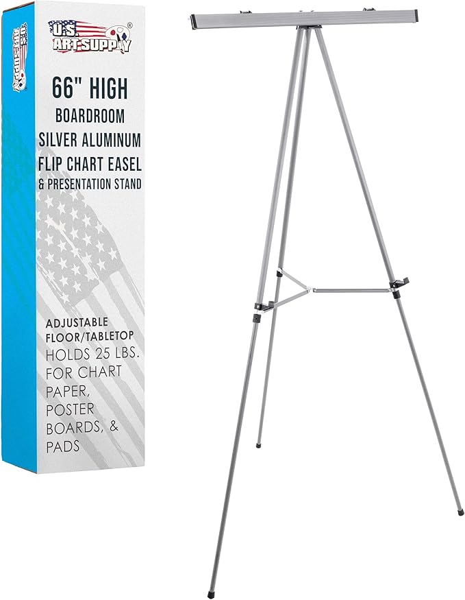 U.S. Art Supply 66" High Boardroom Classroom Silver Flip Chart Easel