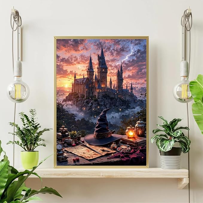 Castle Paint by Numbers Kit for Adults Framed Canvas 16X20in, Frameworkless | Easy Adult Paint by Number Kits on Canvas DIY Magical Castle Painting for Beginners Art by Numbers for Home Wall Decor Gift