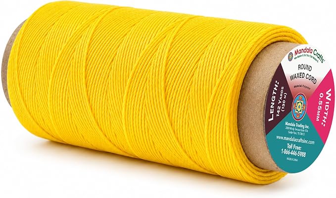 Mandala Crafts 130M 0.55mm Yellow Round Waxed Thread for Leather Sewing