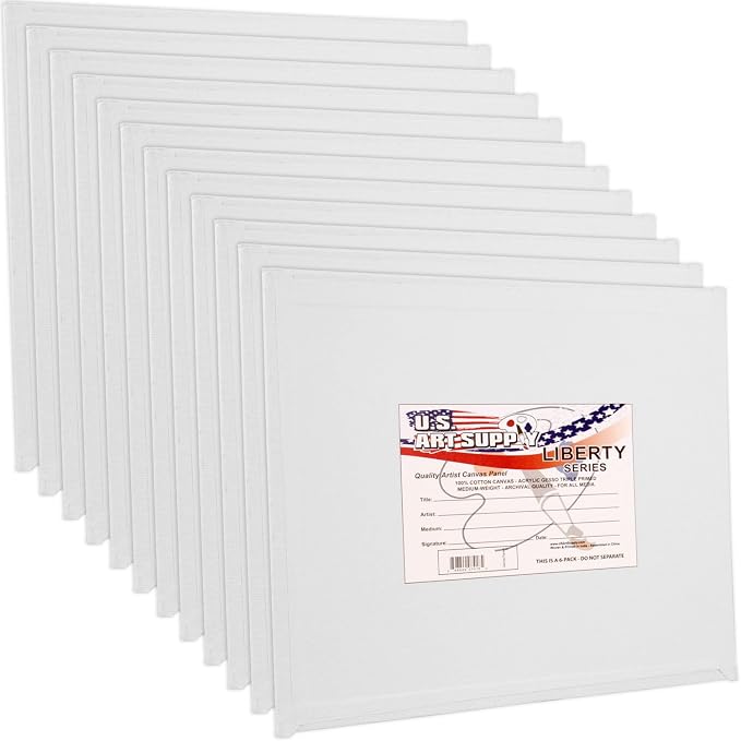 U.S. Art Supply 8 X 8 Inch Art Canvas Board Panels 12 Pack - 8 Ounce | Heavyweight Cotton Acid Free Canvases for Painting Acrylics and Watercolor (1 Case of 12 Single Canvas Painting Panels)