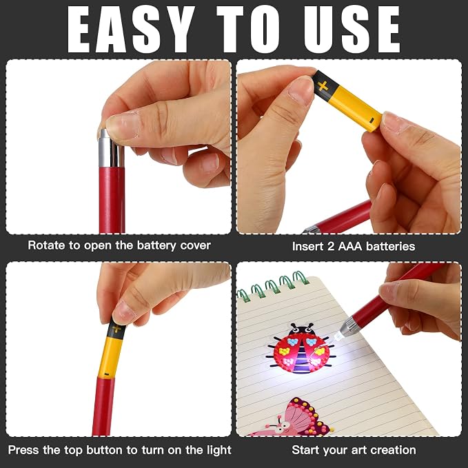 Therwen 2 Pcs LED Vinyl Weeding Pen Tools with Hook Tips, Red, Blue | Built-in LED Light, Tiny Vinyl Detail Removal, for Heat Transfer, Compatible with Silhouette Machines