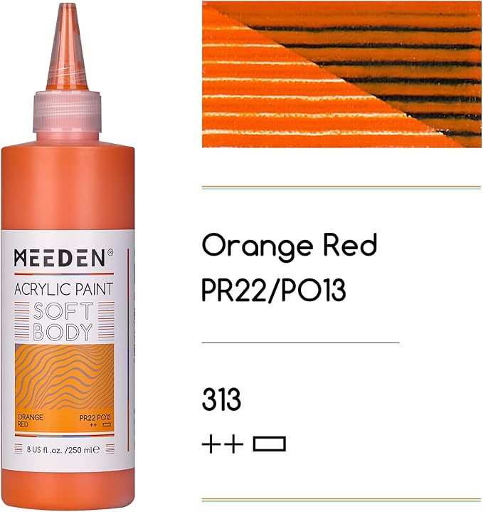 MEEDEN Orange Red Acrylic Paint: Matte Finish 250ml/8.45oz Soft Body