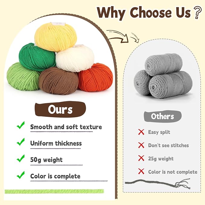 Katech Cotton Acrylic Blend Yarn for Crocheting-Crochet Yarn Set (Brown | 55% Cotton 45% Acrylic#3 DK (Light)-Super Soft Milk Cotton Yarn-Great Crochet and Knitting Starter Kit for Colorful Craft