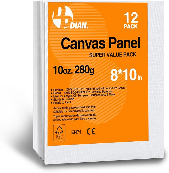 Canvas Boards for Painting 8x10 Inch, 12-Pack Bulk Canvas Value Pack - Art Supplies Blank Paint Canvas Panels for Acrylic, Oil, Watercolor, Tempera, Gouache