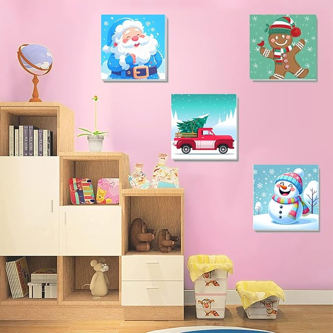 SYDYLH 6 Packs Framed Chrsitmas Paint by Numbers Kit for Kids Ages 8-12,Snowman Easy Acrylic Paint by Number Framed on Canvas,Number Painting Paint by Numbers Kit for Home Wall Decoe 8x8inch