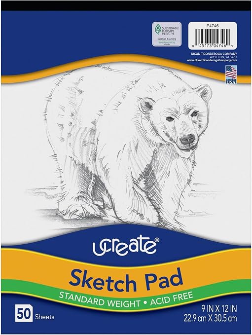 UCreate Sketch Pad,Standard Weight,9" x 12",50 Sheets,(Pack of 12)