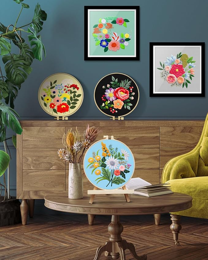 TINDTOP 5 Sets Embroidery Kit for Adults, Floral Embroidery Practice Kit for Beginners Include Embroidery Cloth Hoops Threads for Craft Lover Hand Stitch | for Beginners Include Embroidery Cloth Hoops Threads for Craft Lover Hand Stitch
