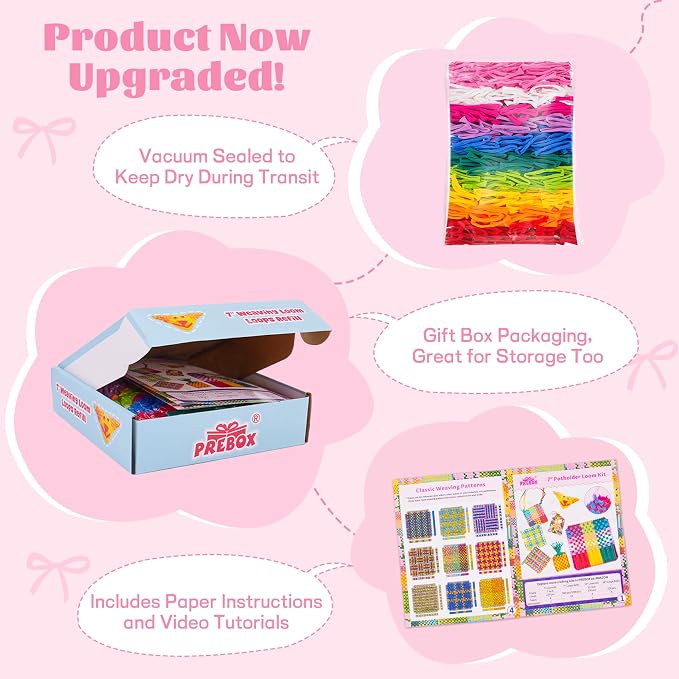 PREBOX Weaving Loom Loop Refill,7 Inch 500 Pcs in 10 Vibrant Colors, Potholder Loops, Loom Refill Loops Craft for Kids