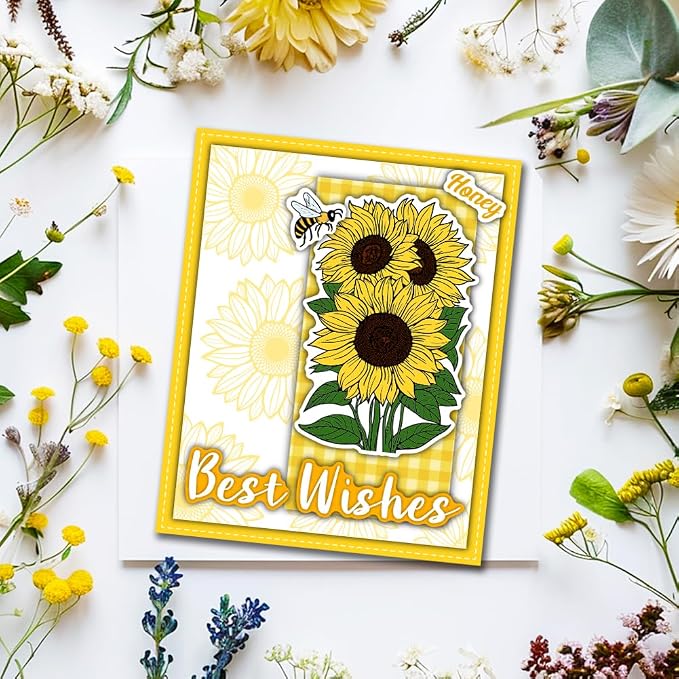 40Pcs Bees Sunflowers Clear Stamps and Dies for Card Making Metal Cutting Die Sets Sunflowers Honey Die Cuts for Album Paper Scrapbooking Photo Journal DIY Crafting