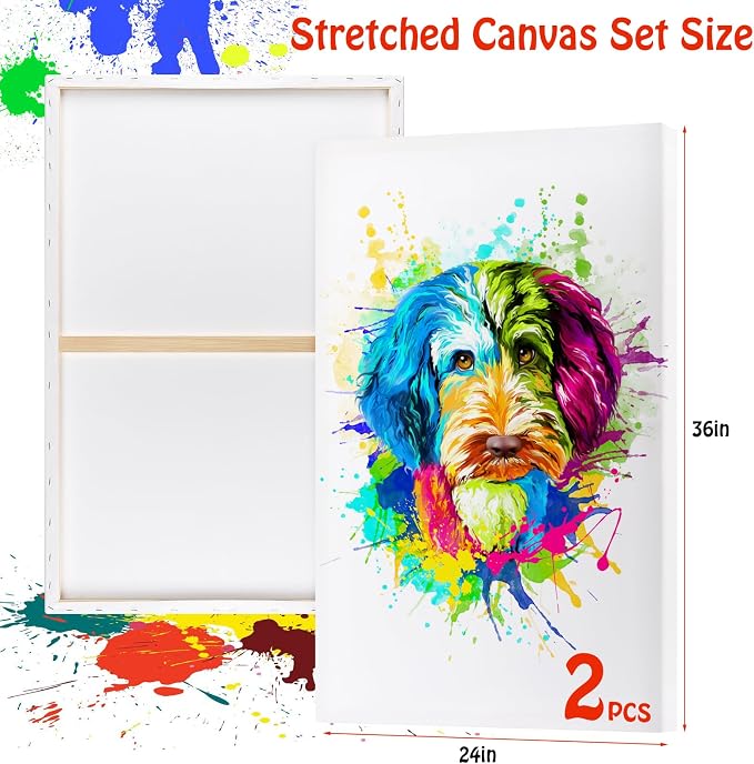 Stretched Canvas for Painting - Large 24x36 Inch/2 Canvas Value Pack - Triple Primed Acid Free 100% Cotton Blank Canvas for Oil & Acrylic Pouring Art, Watercolor