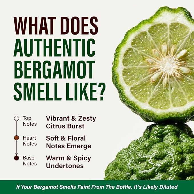 Kukka 100% Pure Bergamot Essential Oil for Skin, Diffuser, 4 Fl Oz | Italian Undiluted Citrus Oil for Diffuser, Aromatherapy, Scalp & Massage Blends, with Dropper