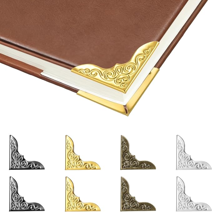 100pcs Metal Book Corner Protectors, 4 Assorted Colors Photo Corners Protector for Picture Vintage Photo Covers Decorative Paperbacks Scrapbooking Journal Book Edge Guard Accessories