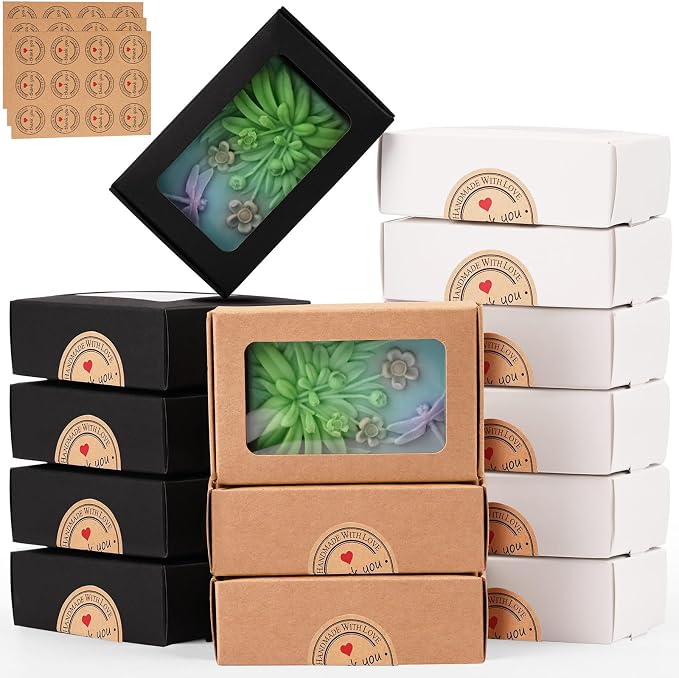 Moukiween Soap Boxes for Homemade Soap, Soap Packaging Gift Box with Window | 3.54 X 2.36 X 1.18 Inch Soap Packaging Gift boxes Multicolour with Window, Small Rectangular Soap Wrapping Boxes (30PCS)