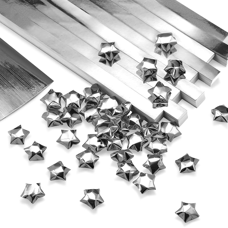 Kigeli 1000 Sheets Origami Star Paper Strips,Silver,Solid Style