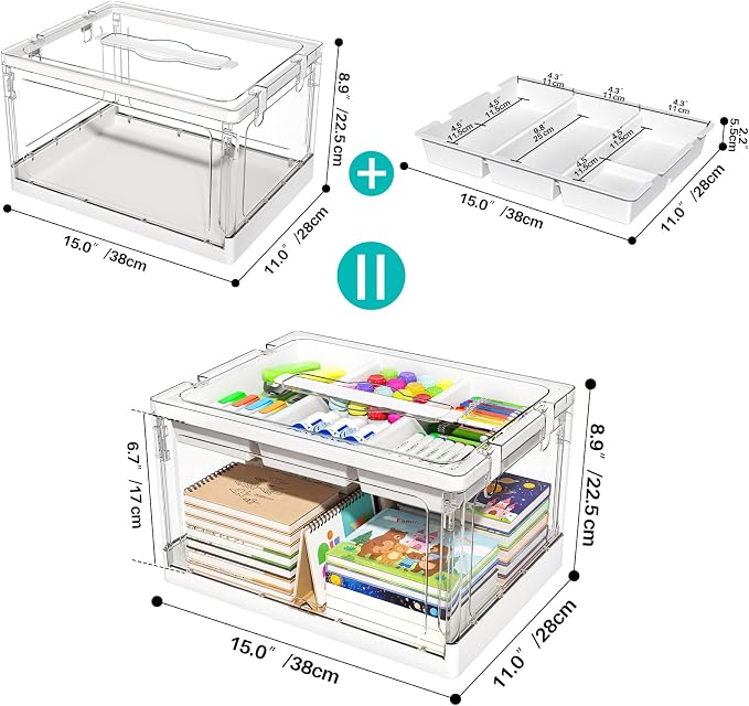 24QT 2Packs Clear Craft Organizers and Storage with Trays | Art Supply Organizer and Storage, Craft Storage Box with Lid for Beads, Markers, Coloring Books, Sewing, Playdoh and Tools