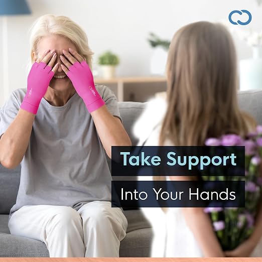 Copper Compression Arthritis Gloves | Fingerless Arthritis Carpal Tunnel Pain Relief for Men & Women | Hand Support Wrist Brace for Neuropathy, Rheumatoid, Tendonitis, Swelling, Crocheting Pink L