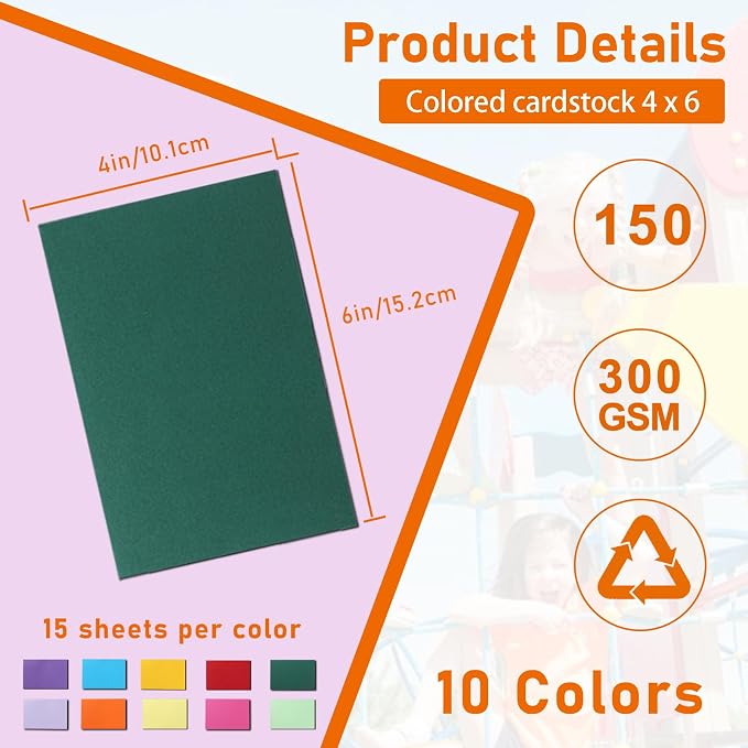Guakicae 150 Sheets 10 Assorted Colors Cardstock 4 x 6 Art Paper 110lb
