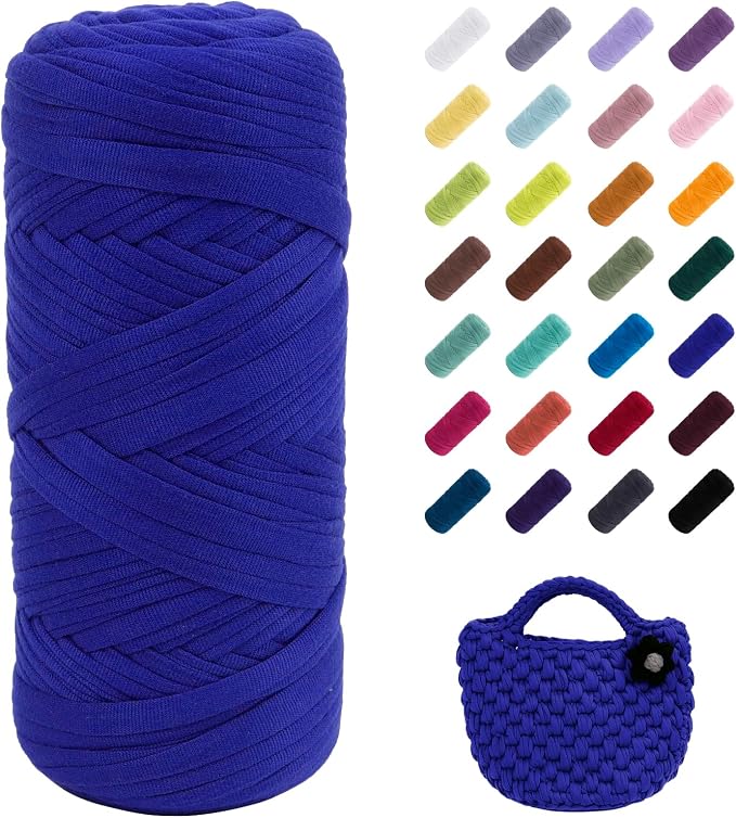 JeogYong T-Shirt Yarn, 200g/196ft Elastic Fabric Cloth Knitting T Shirt Yarn, Royal Blue Thick Crochet Fabric Ribbon for Crocheting Bags/Baskets/Rugs, Home Decor, DIY Crafts