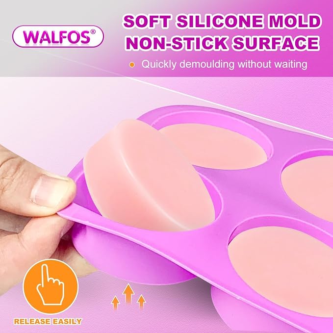 Walfos Round Silicone Soap Molds,Silicone Soap Molds,BPA Free and Non-Stick Circular Soap Mold,Perfect for Soap,Candles,Cookies,Cakes,Candy,Pudding,Jello.Set of 2 (Purple)