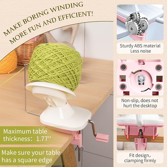 SPEENSUN 3.5 OZ Yarn Winder with Thread Guide, Crochet Ball Maker Set | Easy Install Knitting Spinner, Twist Tension Tool for Cords Below 0.18 Inch, Non-Slip Clamp, Keeps Skeins Tidy