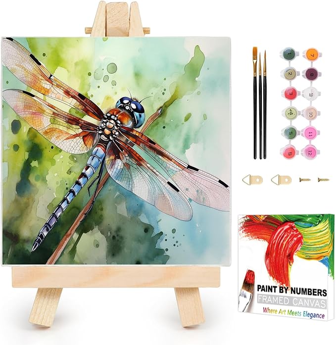 AUKELHJ Framed Paint by Numbers Kit for Adults, Dragonfly, 10x10 inch