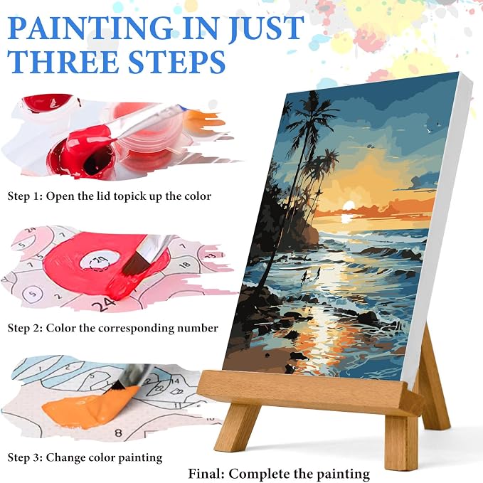 PRASIO Paint by Numbers Kit for Adults Beginner, Beach Paint by Number, DIY Acrylic Adult Paint by Number Kits on Canvas for Home Decor Gift 16x20 Inch