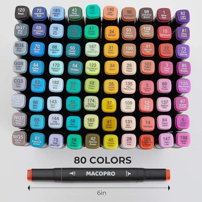Alcohol Markers, 80 Colors Dual Tip Art Coloring Markers Set for Adult Book Drawing Sketching Painting, Chisel & Fine, Black Penholder (80)