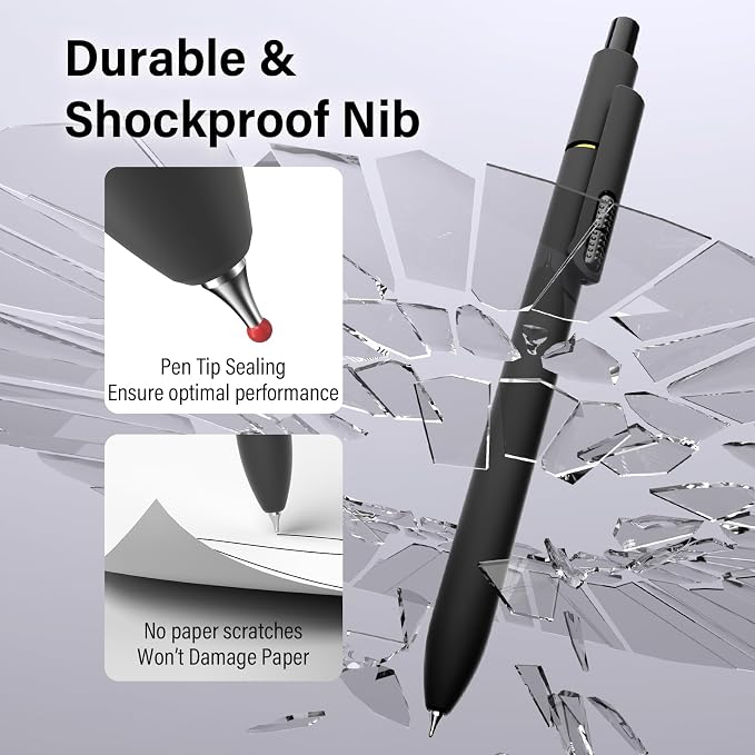 0.7mm Gel Pens Black Ink, 8 Pack Retractable Pens with Fidget Clip