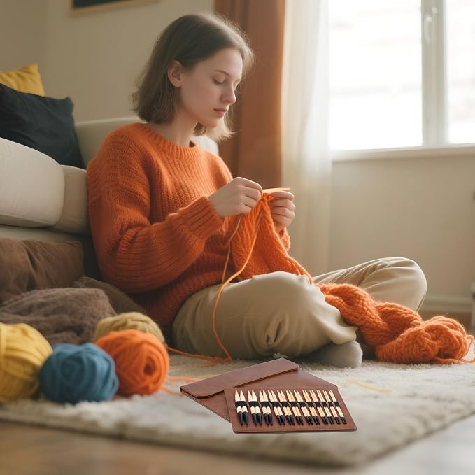 WAZAIGUR Interchangeable Bamboo Circular Knitting Needles Set