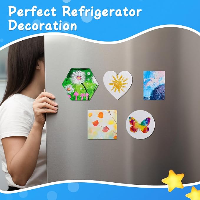 Engrowtic 60 Pcs Mini Magnetic Canvas Panel Boards Magnetic Painting Canvas Panel Various Size for Painting Fridge Locker Art Crafts DIY(Multi Shape)