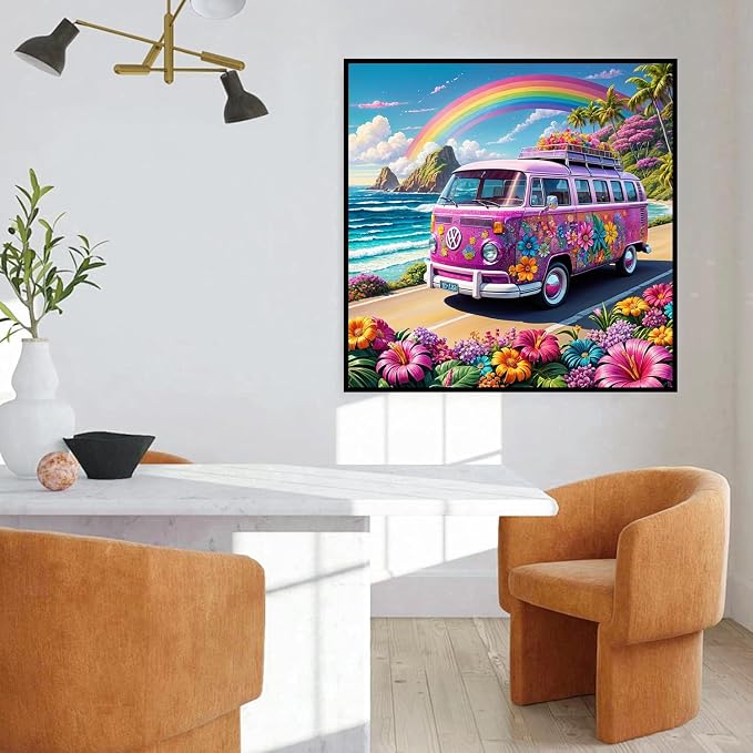 mrpwnle Diamond Art Kits for Adults, Bus Flowers Diamond Painting Kits | Bus Flowers Diamond Art Painting Kits for Adults Beginners, DIY Full Round Drill Gem Art Kits for Home Decor Gifts 12X12 Inch