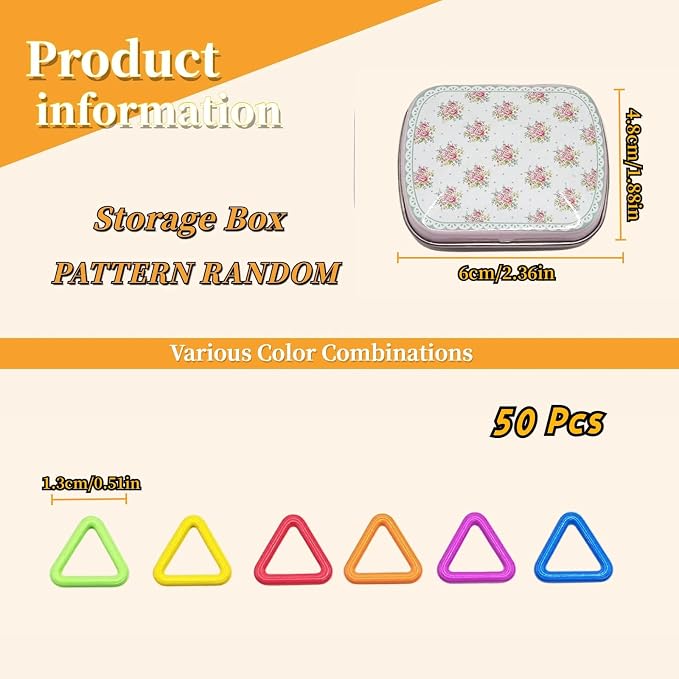 Wonafa 50Pcs Triangle Metal Stitch Markers,Metal Colorful Crochet Stitch Markers,with Storage Box for Crocheting Clothing Tag DIY Craft Project (Triangle-50Pcs)