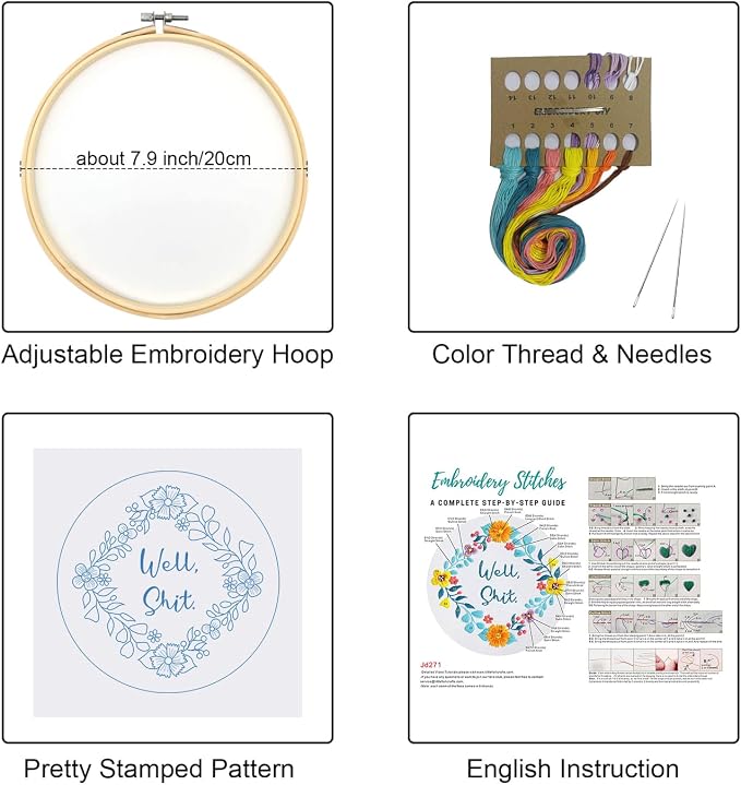 Louise Maelys Embroidery Kit for Beginners Floral Quote Wreath Craft | Includes Fabric, Embroidery Hoop, Threads, Guide. Create Fun Designs with Cross Stitch Kits. Explore Needlepoint Kit Projects