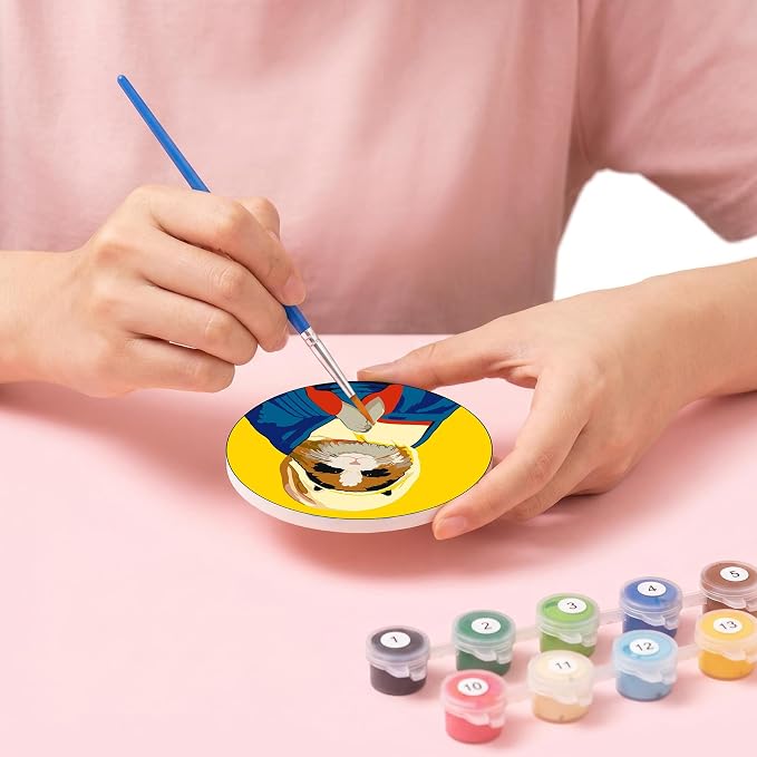 DPARTGMJT 8 Pack Cats Paint by Numbers Kits Coasters with Holder Cork Pads | Cat Paint by Number Kit for Adults Simple Round Oil Painting Coaster for Small DIY Craft Holiday Birthday Gift 3.9x3.9in