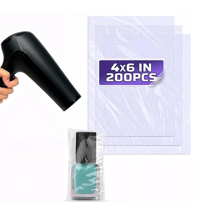 PalaYou 200 Pcs Clear Shrink Wrap Bags 4x6, PVC Film, for Small Items | Heat Shrink Bags; Soap Wrappers, Bath Bomb Packaging, Cookie Wrap; Dust & Moisture Covers, Sealable; for Crafts and Gifts