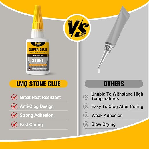 Stone Super Glue Liquid, Clear Instant Cyanoacrylate Adhesive for Stone, All Purpose CA Glue for Shoe Ceramic Repair Plastic Leather Glass Wood Metal Pottery Aquarium Porcelain Fletching Waterproof
