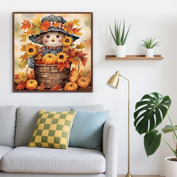 Fall Scarecrow Pumpkin Sunflower Paint by Numbers Kit for Adults, DIY Paint by Numbers Kits for Adults Beginners Without Frame, Acrylic Paint Canvas Painting Kits Art for Home Decor 16x16 Inch