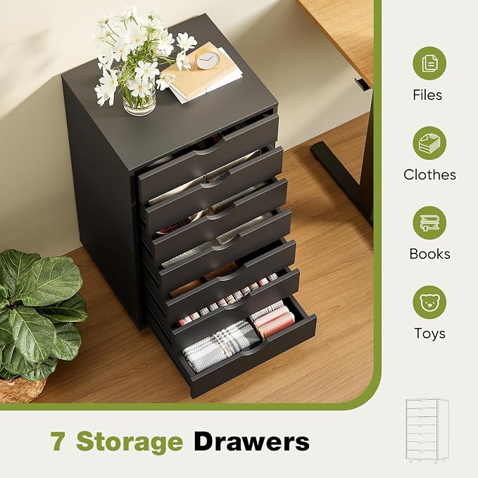 Sweetcrispy 7 Drawer Wooden Dresser, Storage Cabinets, Room Organization