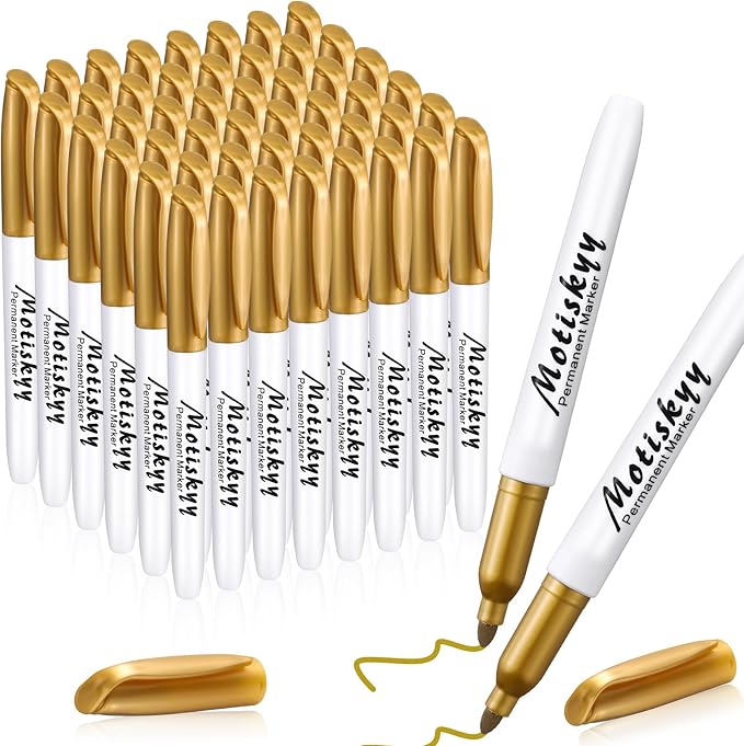 Motiskyy 48 Pack Metallic Markers, Permanent Paint Pens, Gold