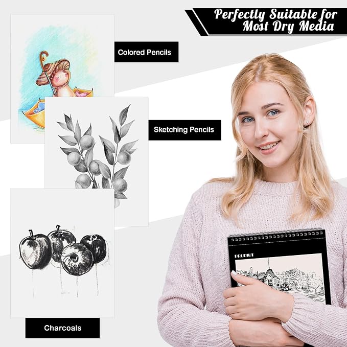 4 Pack Sketch Books 8.5 × 11 in, Top Spiral, 30 Sheets Each, Drawing Pad | 68Lb/100gsm Acid-Free Paper, Smooth for Pencil, Charcoal & Pastel, Hard Backing for Travel & Class
