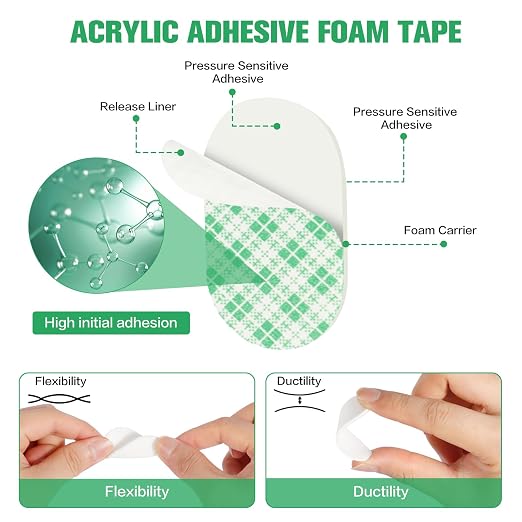 MINGXIN 100Pcs Double Sided Foam Tape Pads, Double Coated Pre-Cut Oval Mounting, 1.5mm Thick Heavy Duty White Polyurethane Foam with High Tack Adhesive for Crafts, Home, Outdoor Signs& Car (40x24mm)