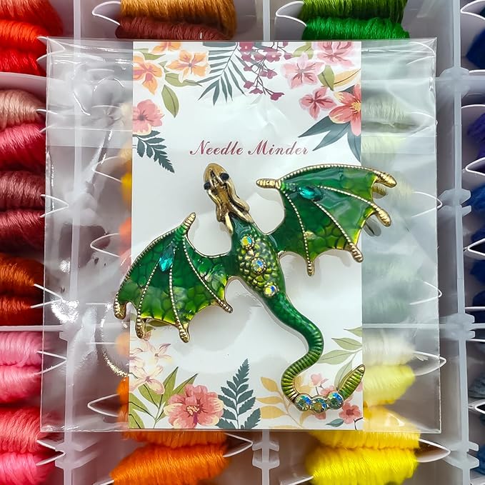 Large Dragon Needle Minder, Needle Minder Magnet, Magnetic Needle Nanny, Fantasy Needlework Accessories for Cross Stitch & Embroidery (Green)
