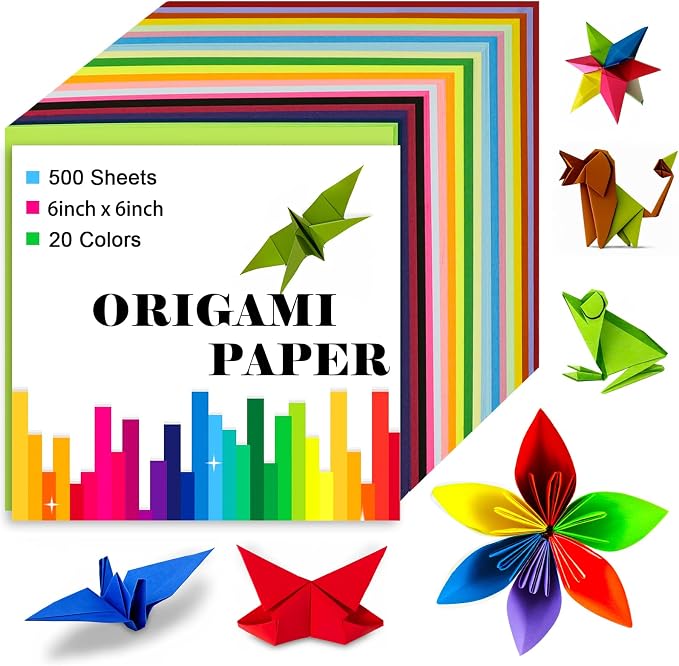 500 Sheets of Origami Paper,20 colors, 6x6 inch Double Sided Color, kit for kids,Colored Paper Kit Gifts for Beginners