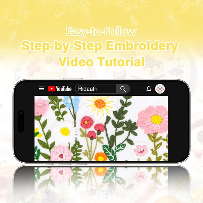 RidaaFri Embroidery Kit for Beginners, Set of 3 Flower Pattern Practice Kit | Adult DIY Hand Embroidery Cross Set with Step-by-Step Guide Video Tutorial Hoop Needles Floss, Complete Sewing Craft Supplies