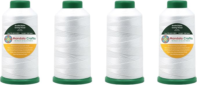 Mandala Crafts Size 69 210D T70 White Combo Bonded Nylon Thread, 6000 YDs
