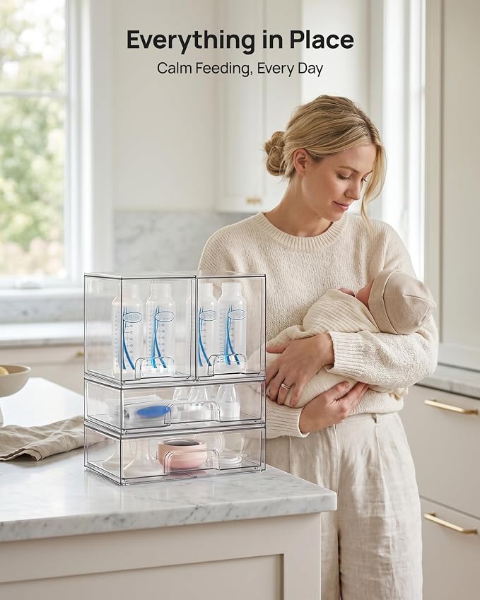 Vtopmart Clear Stackable Storage Drawers Set of 8, Plastic Organizer Bins | Multi-purpose Boxes for Baby Bottle Storage, Ideal for Kichen, Vanity, Bathroom, Undersink, Cabinet, Pantry Organization