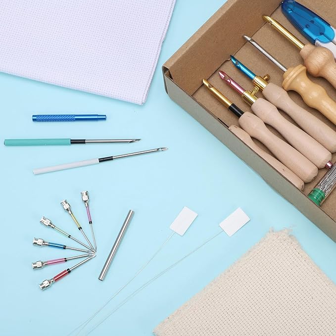 35 Pcs Punch Needle Kit, Punch Needle Tool Adjustable Punch Needle Embroidery Kits Include Wooden Handle Embroidery Pen Set, Big Eye Needles, Punch Needle Cloth - Valentines Gifts for Adults Beginne