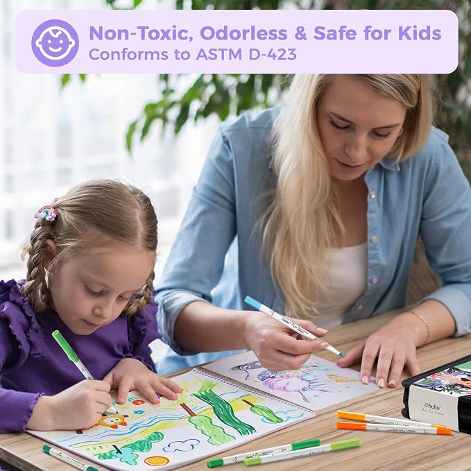 Ohuhu Adult Coloring Book Markers Paper-friendly Water-Based 60 Colors-Pupe