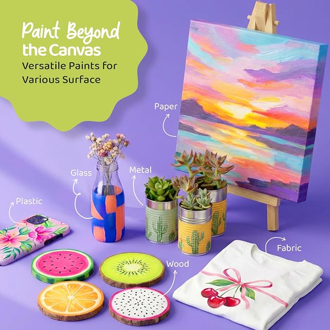 Chalkola Acrylic Paint Set for Adults & Kids - 56 Pcs Canvas Painting Kit with 32 Paints (22ml), 10 Brushes, 10 Canvases, Tabletop Easel, Palette, Knife - Professional Craft & Art Painting Supplies | 32 Acrylic Paints (22ml), 10 Brushes, 10 Canvases, T...